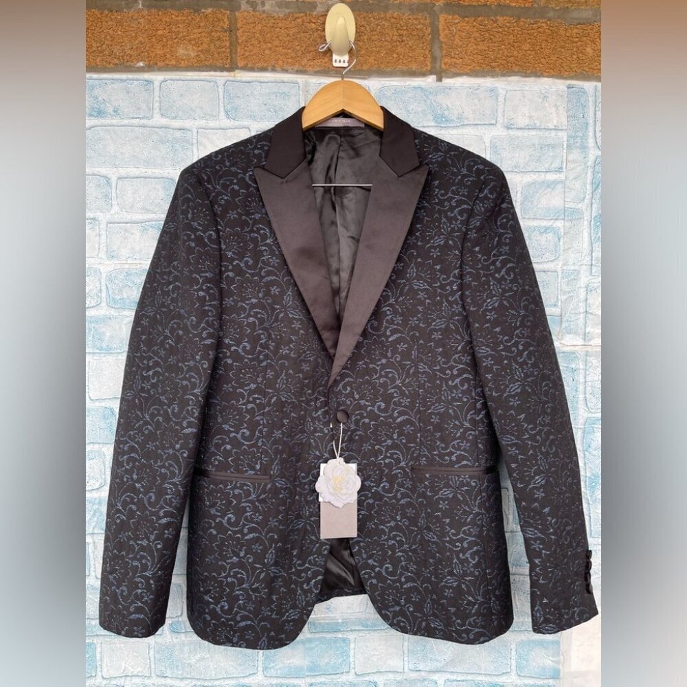 Zara Man Vip Night Out Evening Blue & Black Metallic Blazer Jacket Size 42